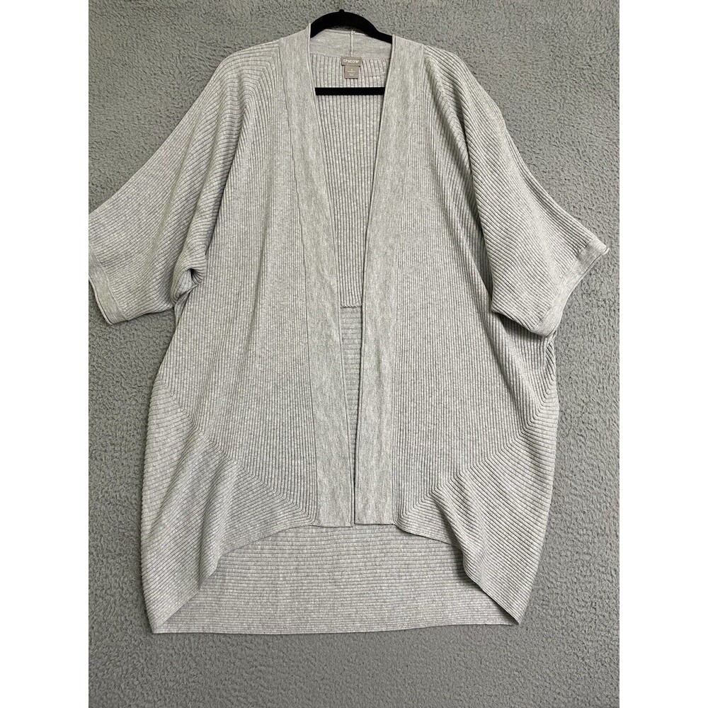 Chico's Open Front Cardigan Short Sleeve Longer Length Women's Size XL Gray (3)